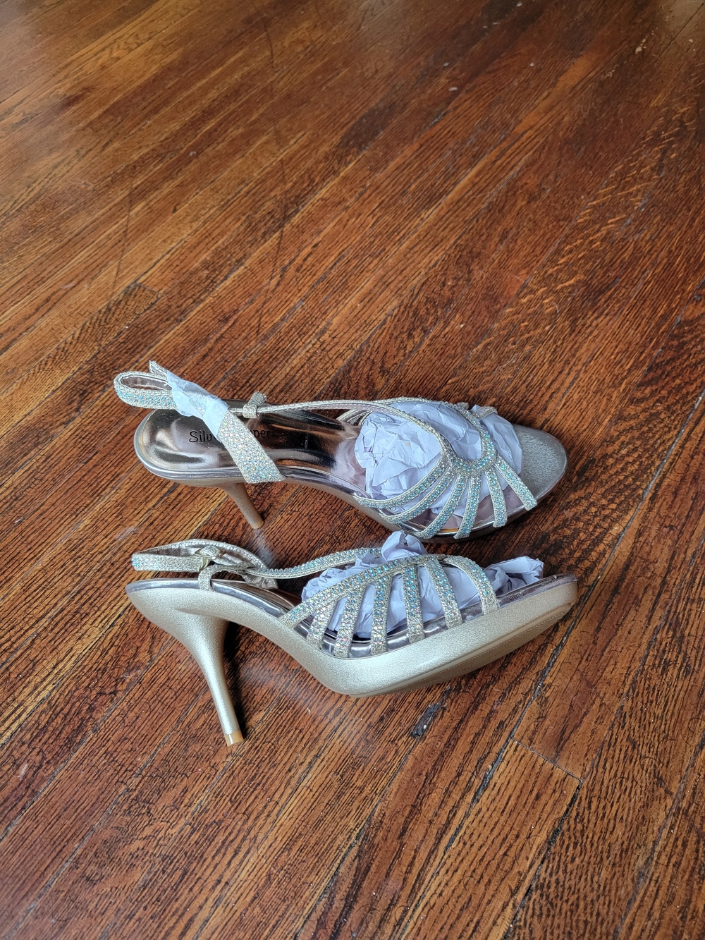 SILVER SLIPPER Cinderella Rhinestones High Heels Pumps Size 8.5 Wedding Church - Picture 6 of 16